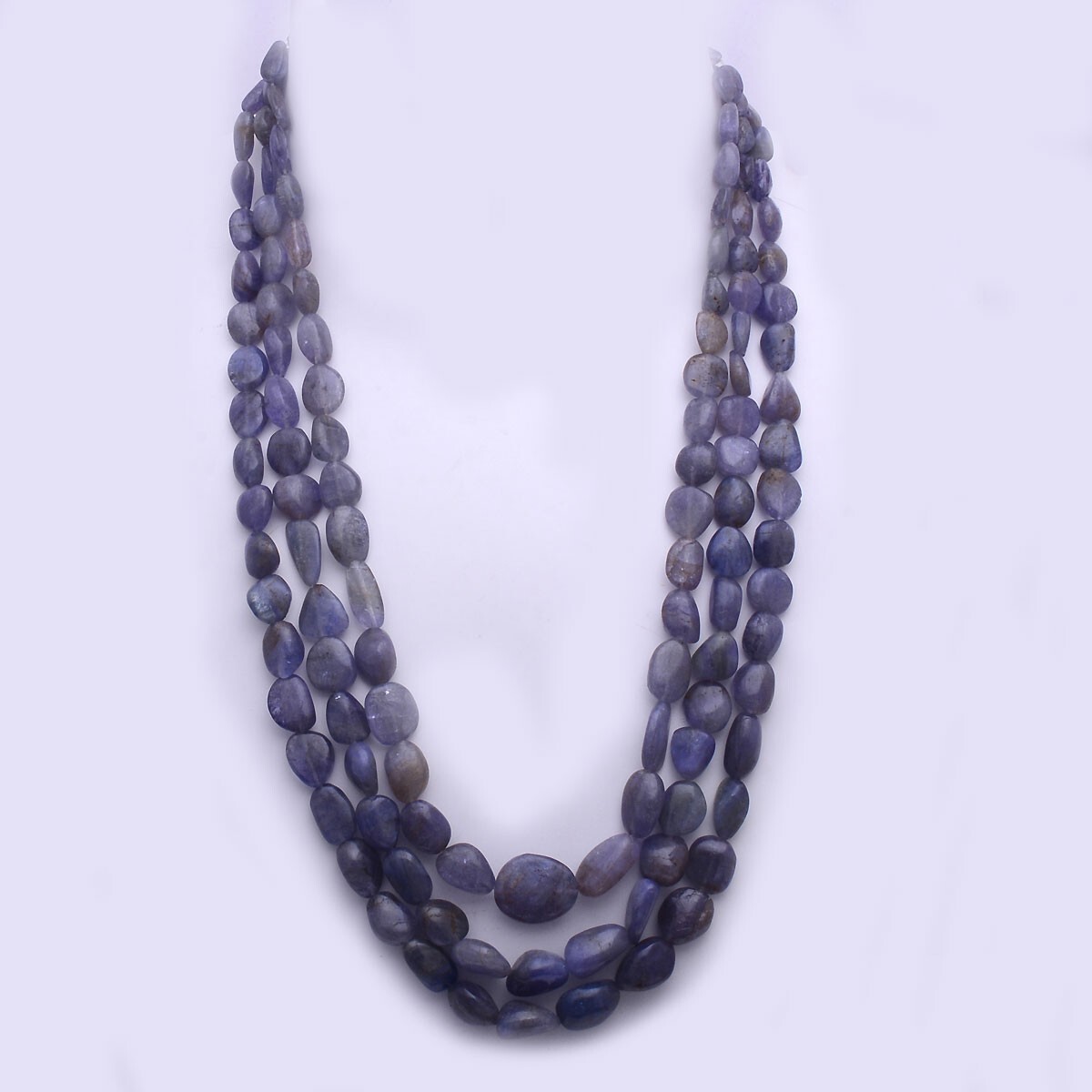 3 Strands 719 Cts Natural Tanzanite 8mm-18mm Tumbled Cabochon Beaded Necklace