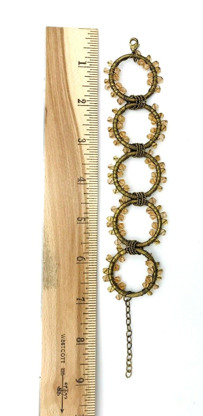 Bronze Tone Open Hoop Wire Wrap Beaded Bracelet