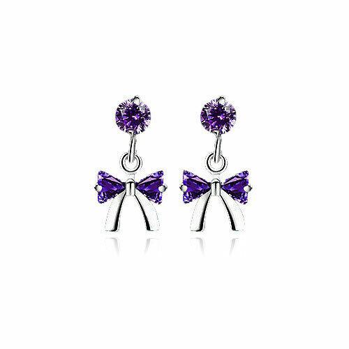 Silver Plated Drop Stud Bow Earrings Women Ladies Girls Jewellery Gift UK