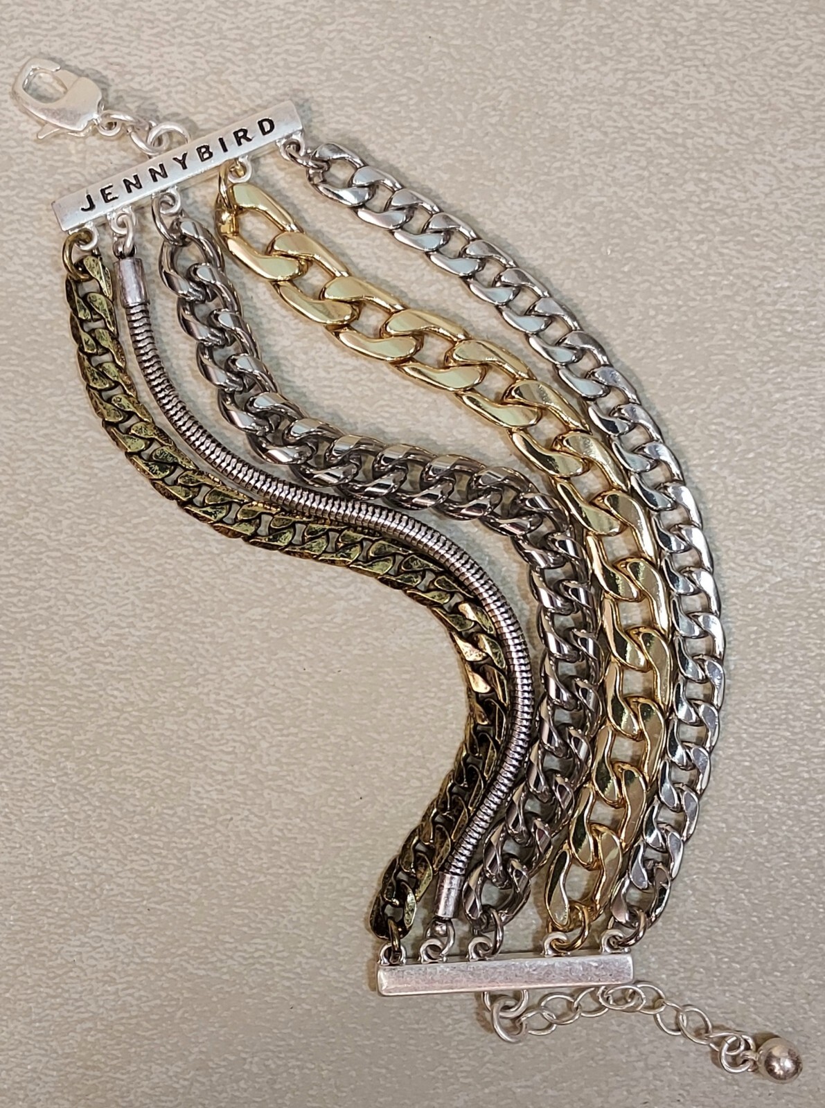 Signed Jenny Bird Multi Chain Bracelet Curb Link Snake Chain With Pouch