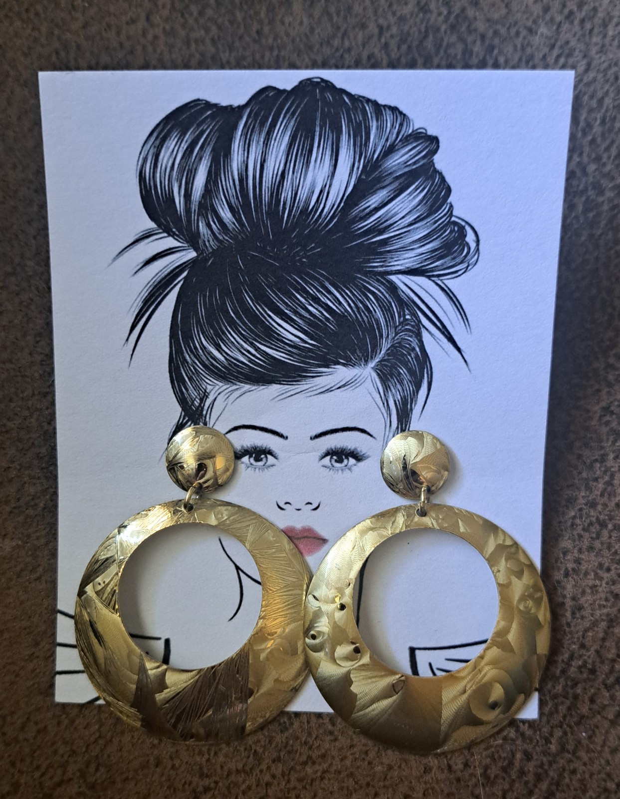 Large Gold Faceted Textured Round Disco Statement Pierced Earrings Pre-owned