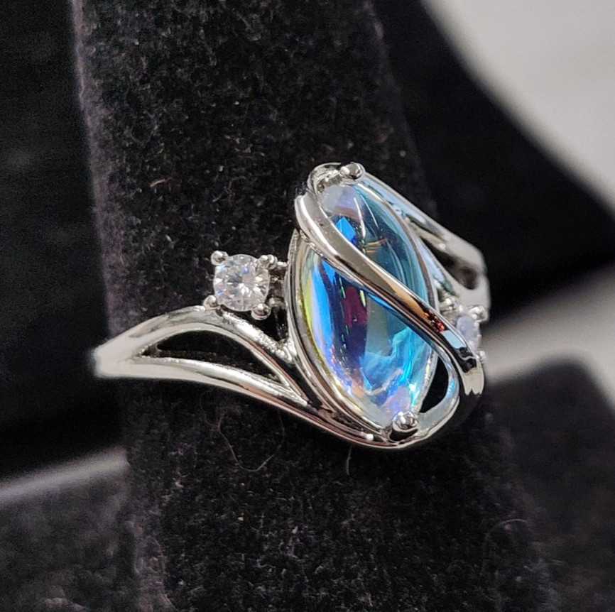Vinci Synthetic Moonstone & Cubic Zirconia Ring sz 8