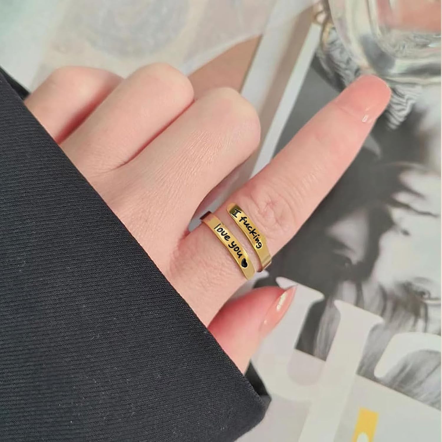 I Fcking Love You Ring for Women Adjustable Stainless Steel Heart Promise Jew…