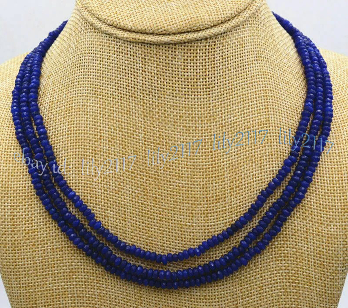 3 Rows 2x4mm Faceted Multicolor Gemstone Jade Rondelle Beads Necklace 18-20”
