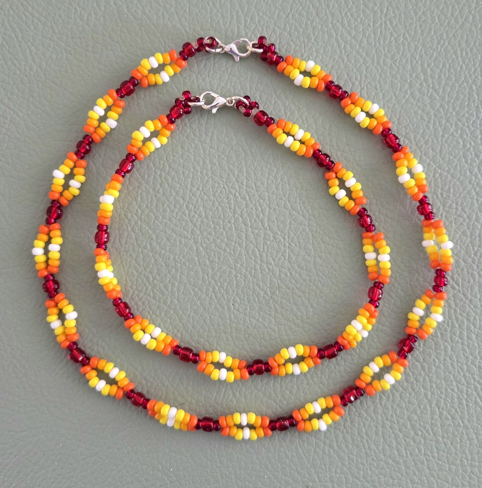 Handmade Beaded Choker Necklace & Anklet Ankle Bracelet Matching Set