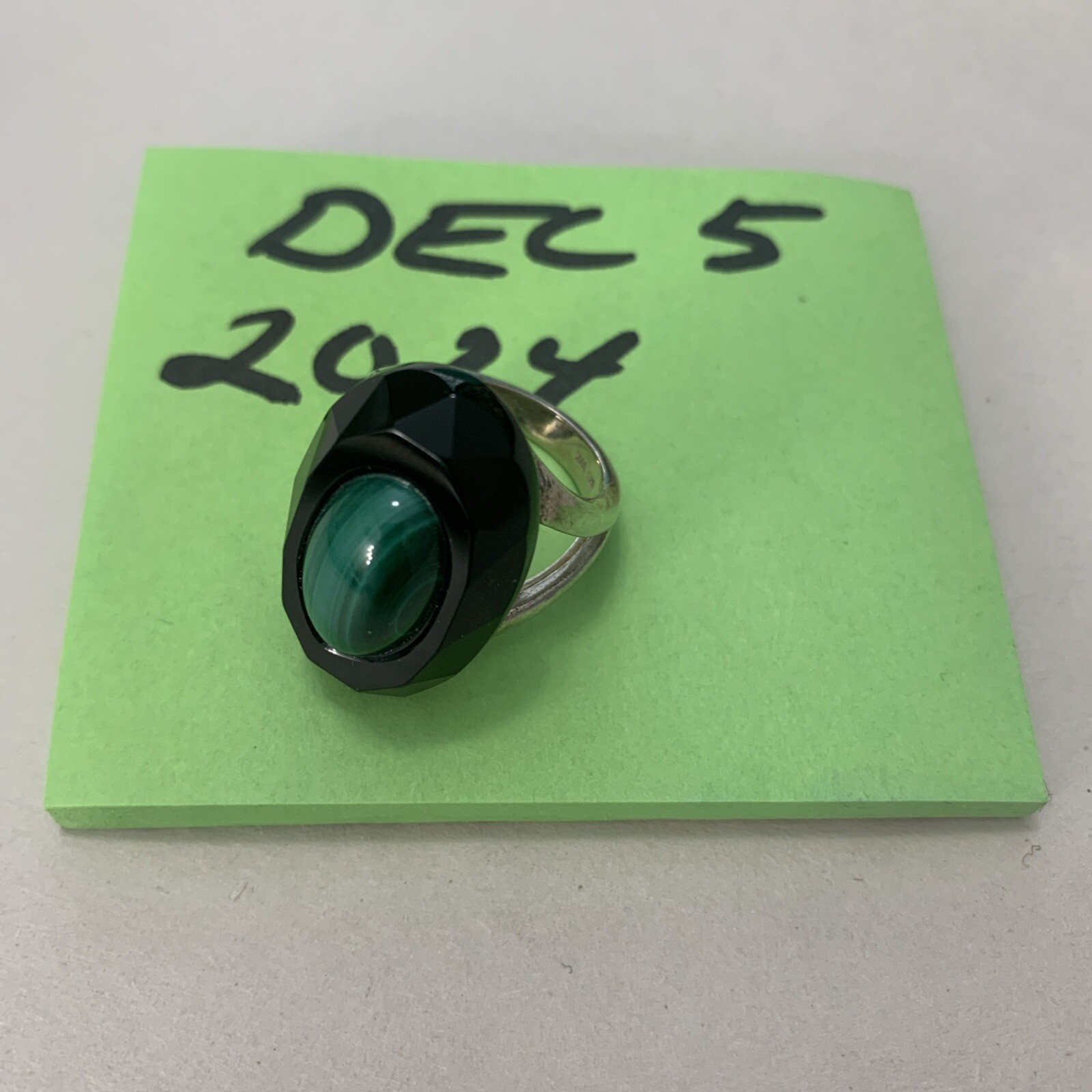 Whitney Kelly Sterling Ring W Onyx Malachite Size 7 14.1 Grams Well Made
