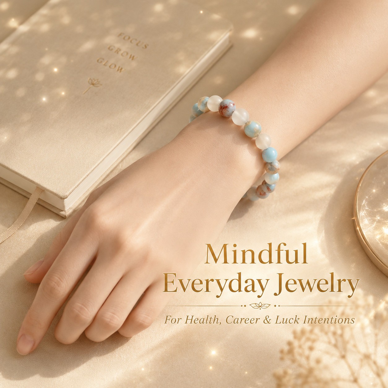 Halo Quartz Ocean Sediment Bracelet Unisex Beaded Shoushan Stone Jewelry