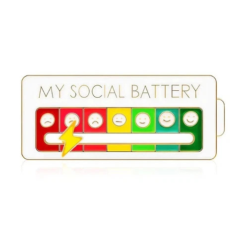 Funny Social Battery Pin Interactive Mood Slider Expression Badge Brooch