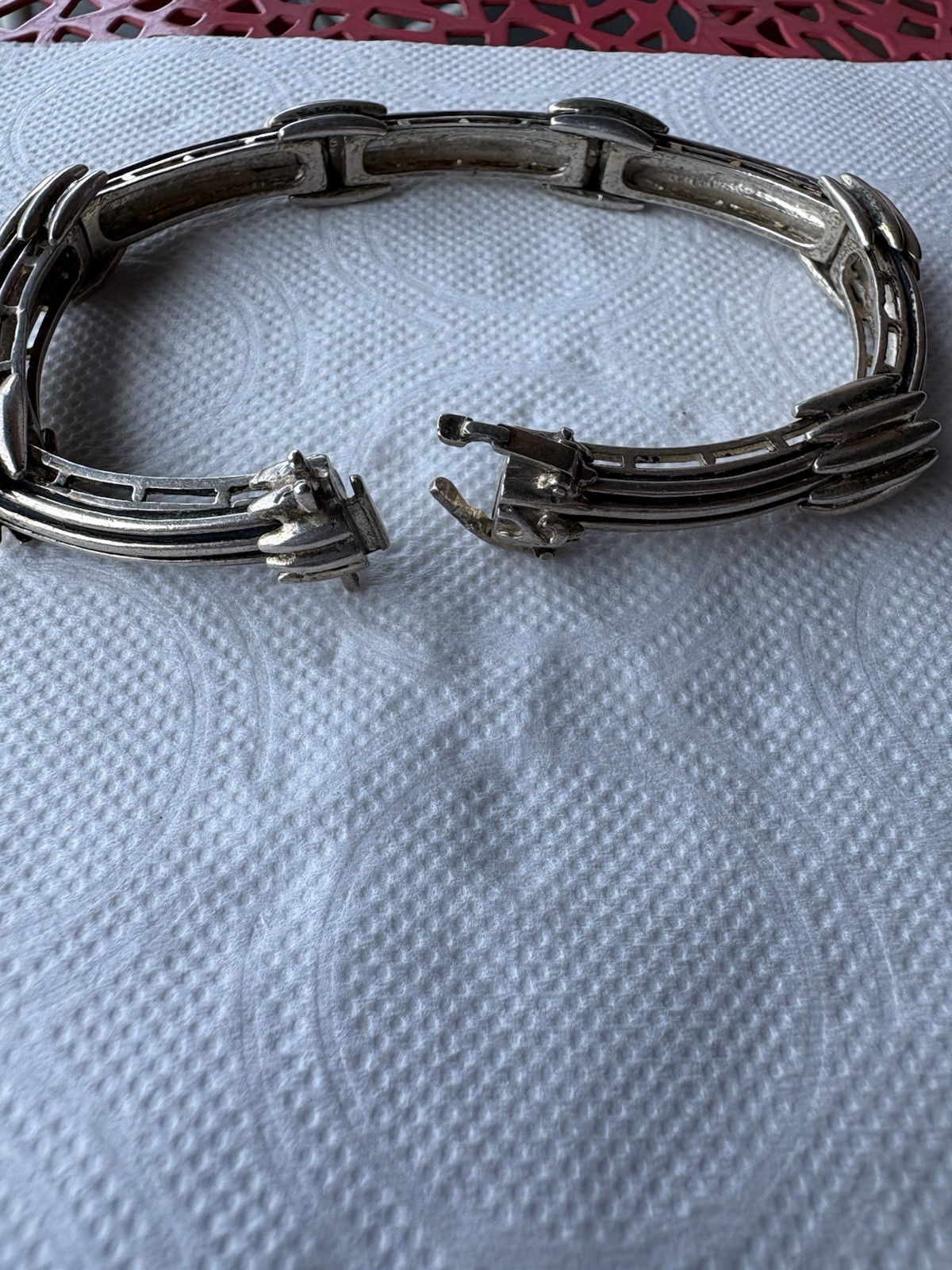 Vintage Artist-Made Sterling Silver 925 Articulated Gate Link Bracelet Clamper
