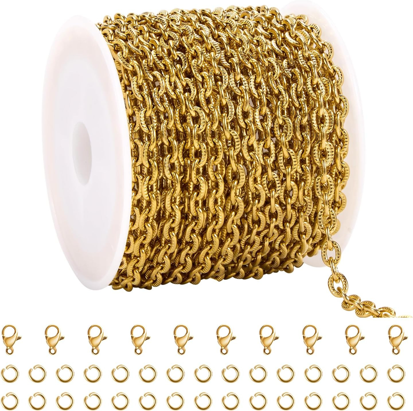 YOUBEIYEE 5 Meters Embossed Oval Jewelry Chains Bulk Gold Plated Stainless Steel