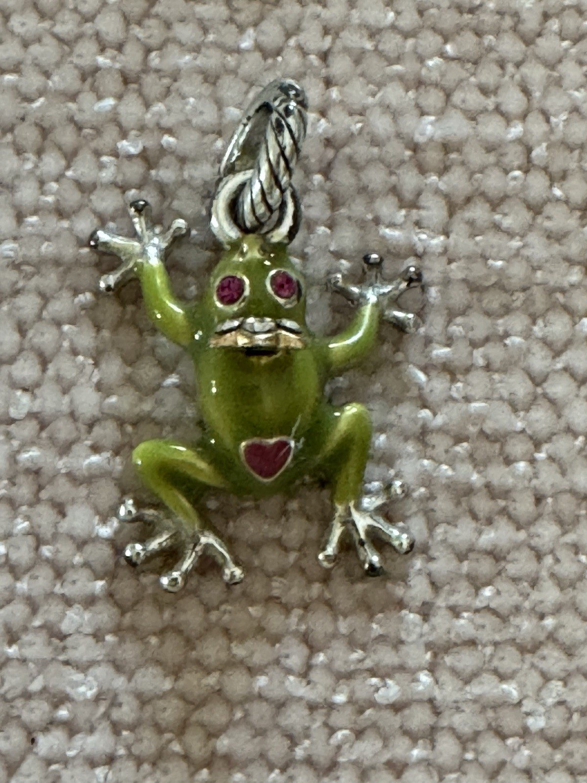 New Brighton Frogette Frog Princess Silver Green Enamel Crystal Charm