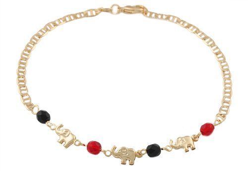 18K GOLD PLATED ELEPHANT AZABACHE BRACELET 7,5″/PULSERA ELEFANTE SUERTE – ANK112