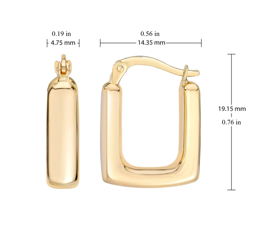 14K Yellow Gold Square Hoop Earrings High Polish Snap Post