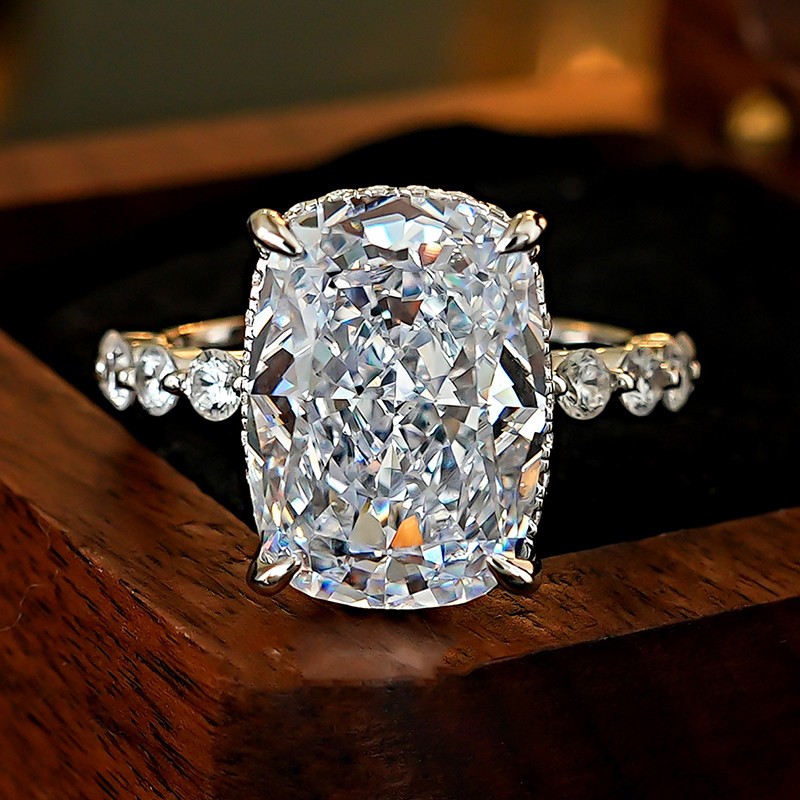 New 14mm Shiny Radiant Cut White Topaz Gemstone Luxury Women Girls Silver Ring