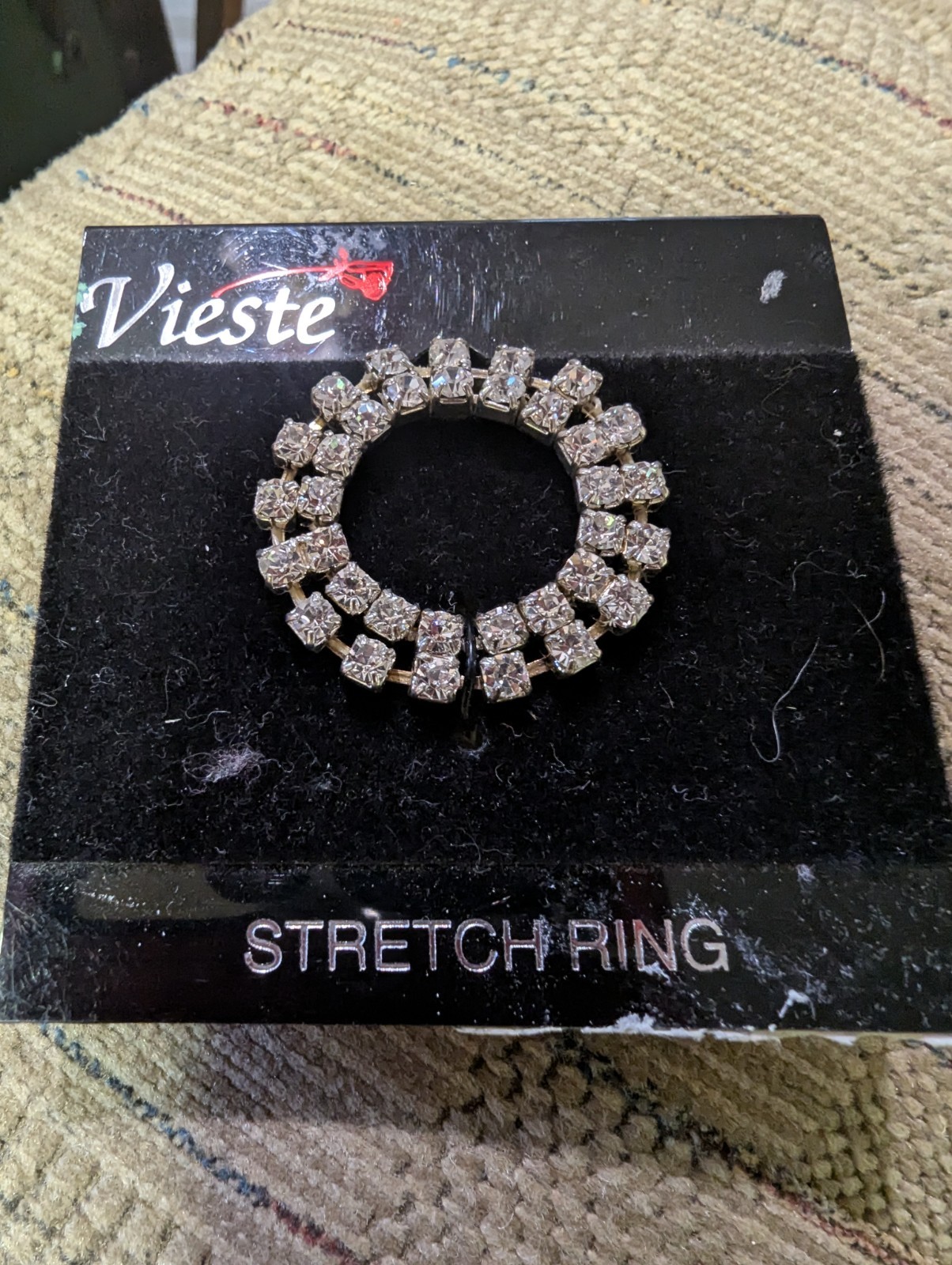 Womens Silver Adjustable/ Stretch Ring With Rhinestones , Size Range 5.5-8