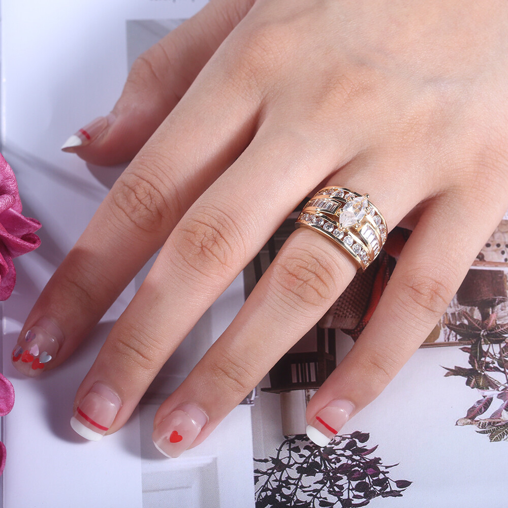 18k Yellow Gold Plated Women Ring Cubic Zircon Wedding Ring Sz 6-10