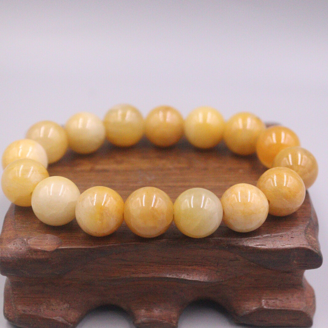 Natural Jadeite Yellow Jade Bracelet For Women Men 13mm Round Beaded Bracelet
