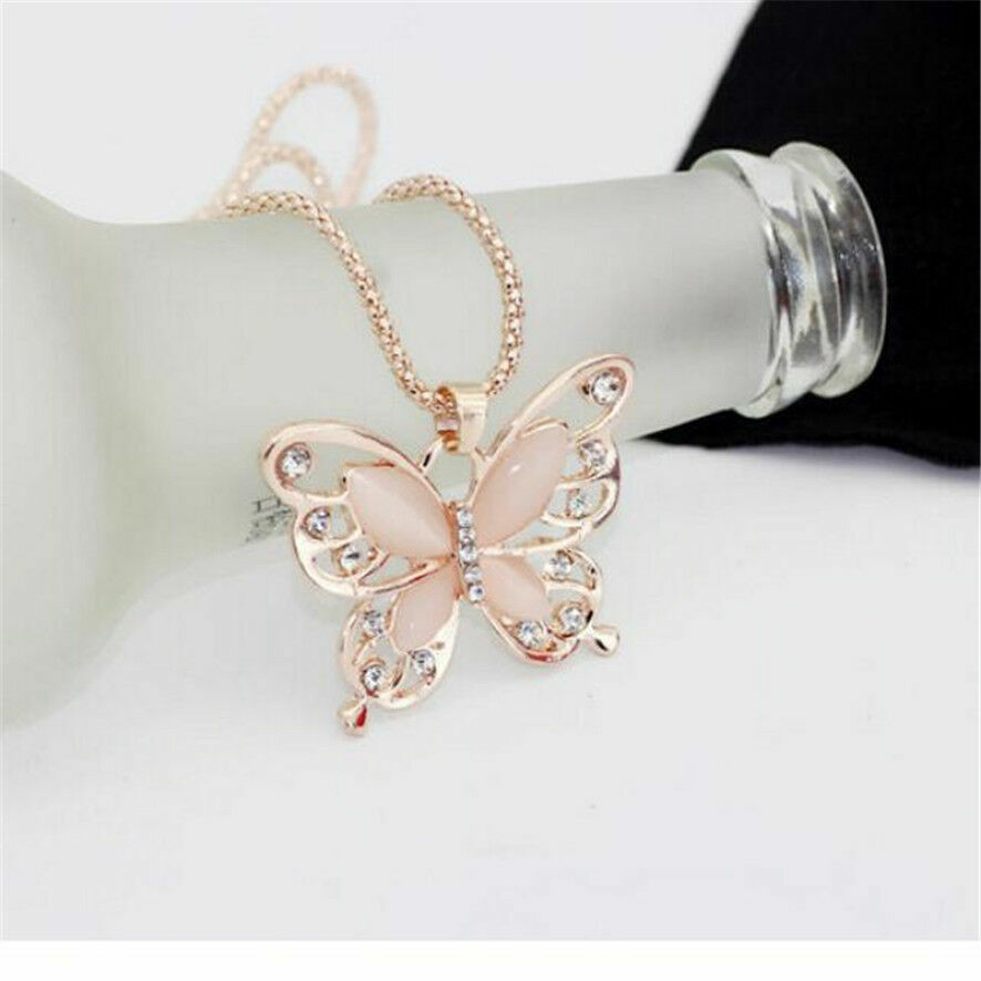 Women’s Fashion Jewelry New Rose Gold Butterfly Chain Pendant Necklace N173