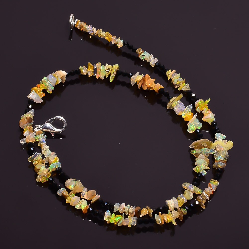 32.15 Ct. Natural Ethiopian Opal Black Spinel Uncut Beads Necklace 16″ A-2155