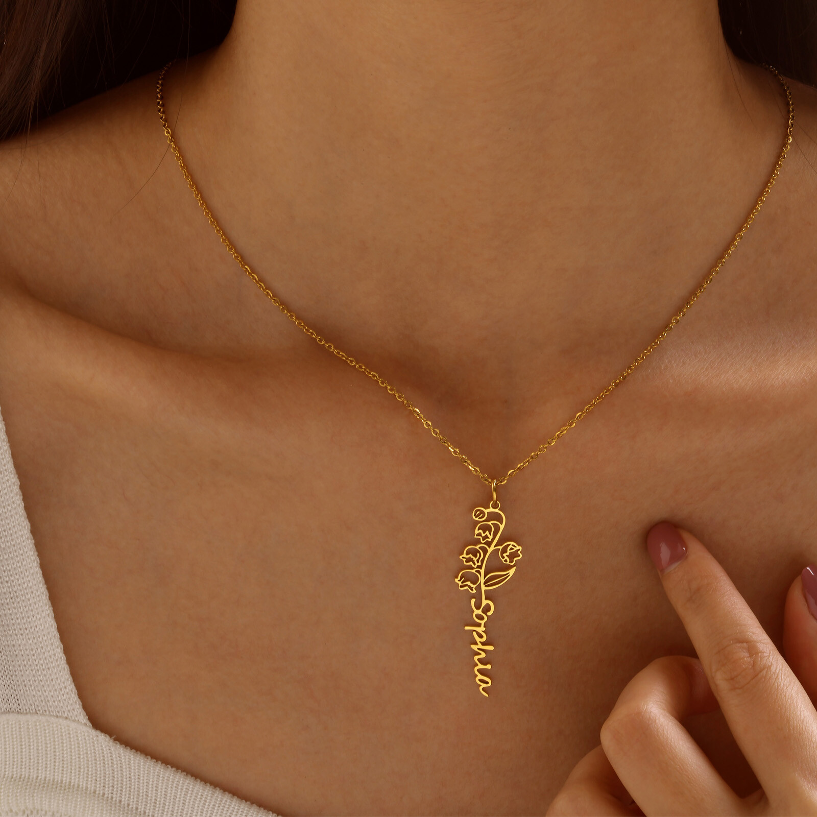 Birth Flowers Necklaces Name Personalized Pendant Gold Silver Gift Christmas Mom