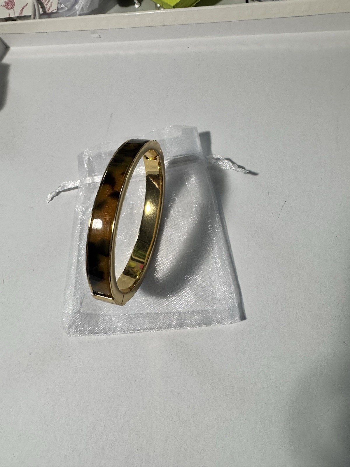 J.CREW Gold Tone Hinged Bangle Cuff Bracelet Round Metal Signed