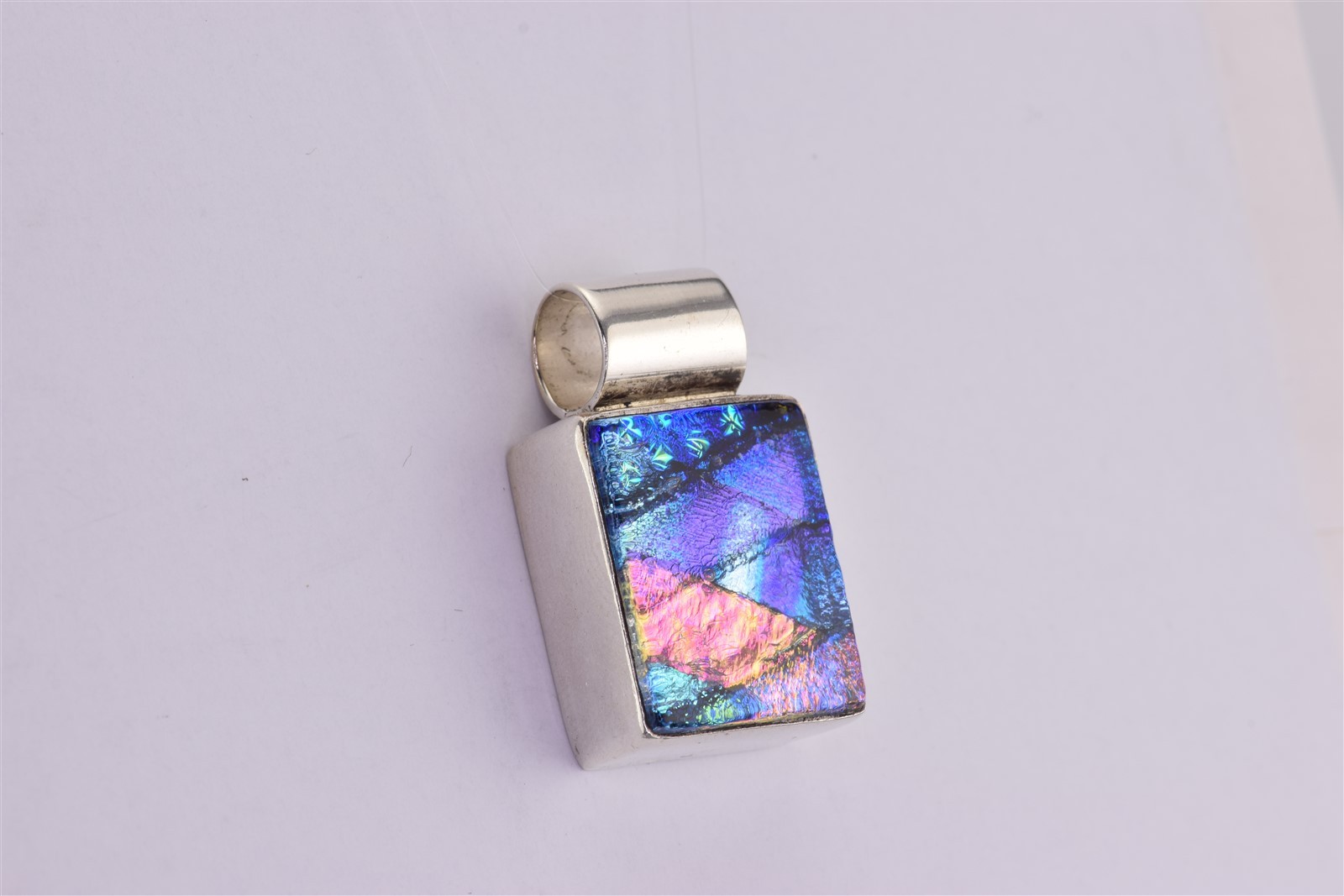 D’CC’S Sterling Silver 20mm x 16mm Colorful Dichroic Glass Slider 925 Pendant
