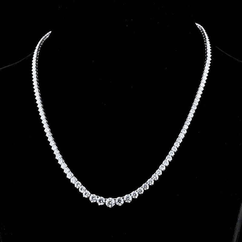 17.0 CTW Round Cut VVCS1 Moissanite Tennis Necklace In 14k White Gold Plated