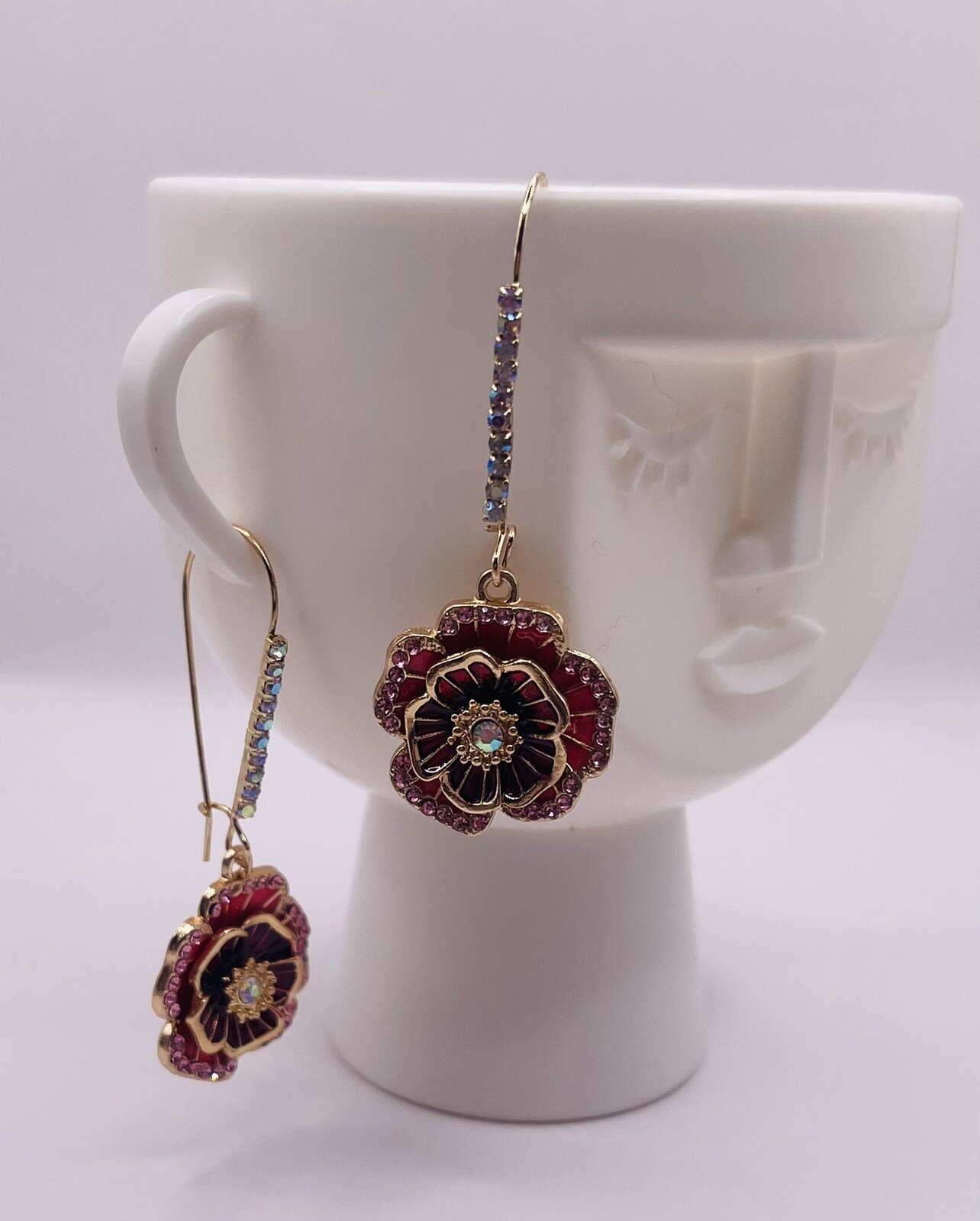 Fashionable Pink Floral Drop Earrings