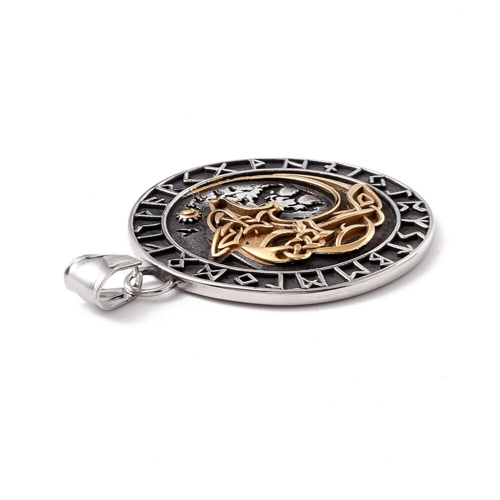 Fenrir Necklace Garmr Dire Wolf Hellhound Yggdrasil Runes Pendant Stainless