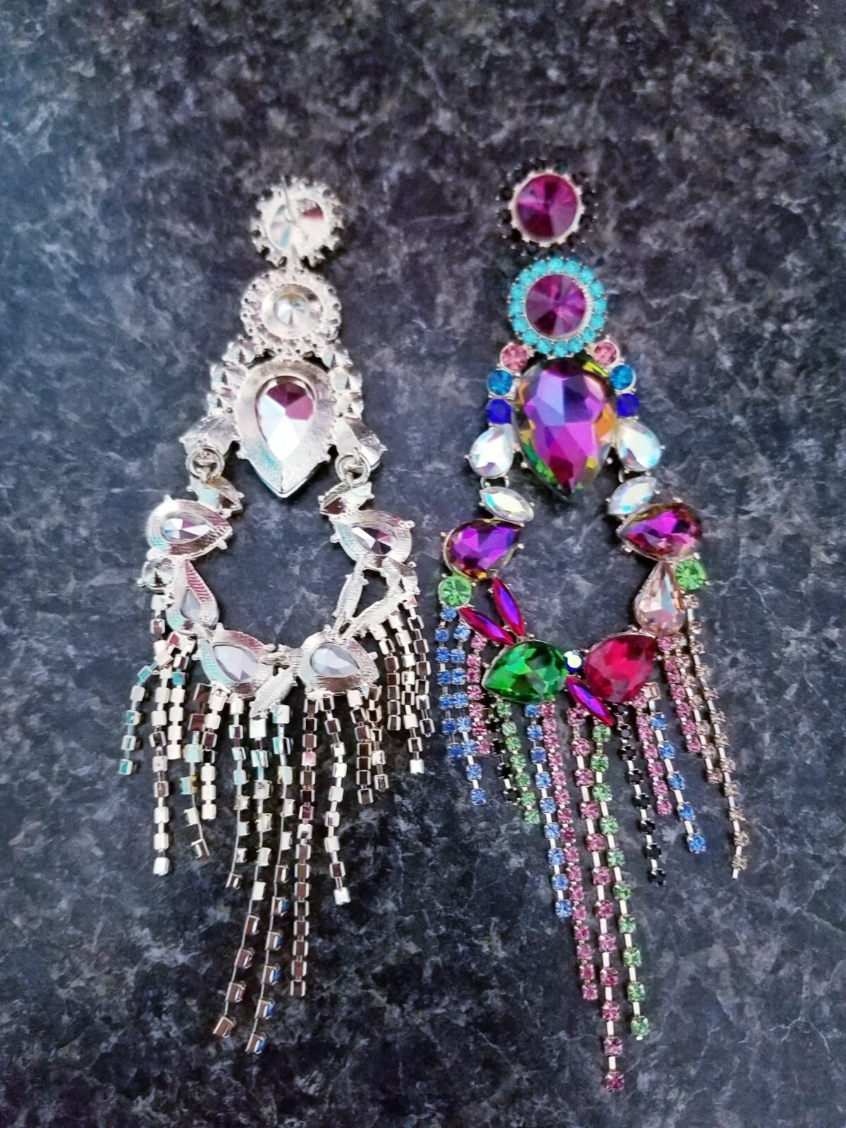 Chandelier Rhinestone Crystal Pageant Bridal Earrings Colorful Drop Dangle 6 In