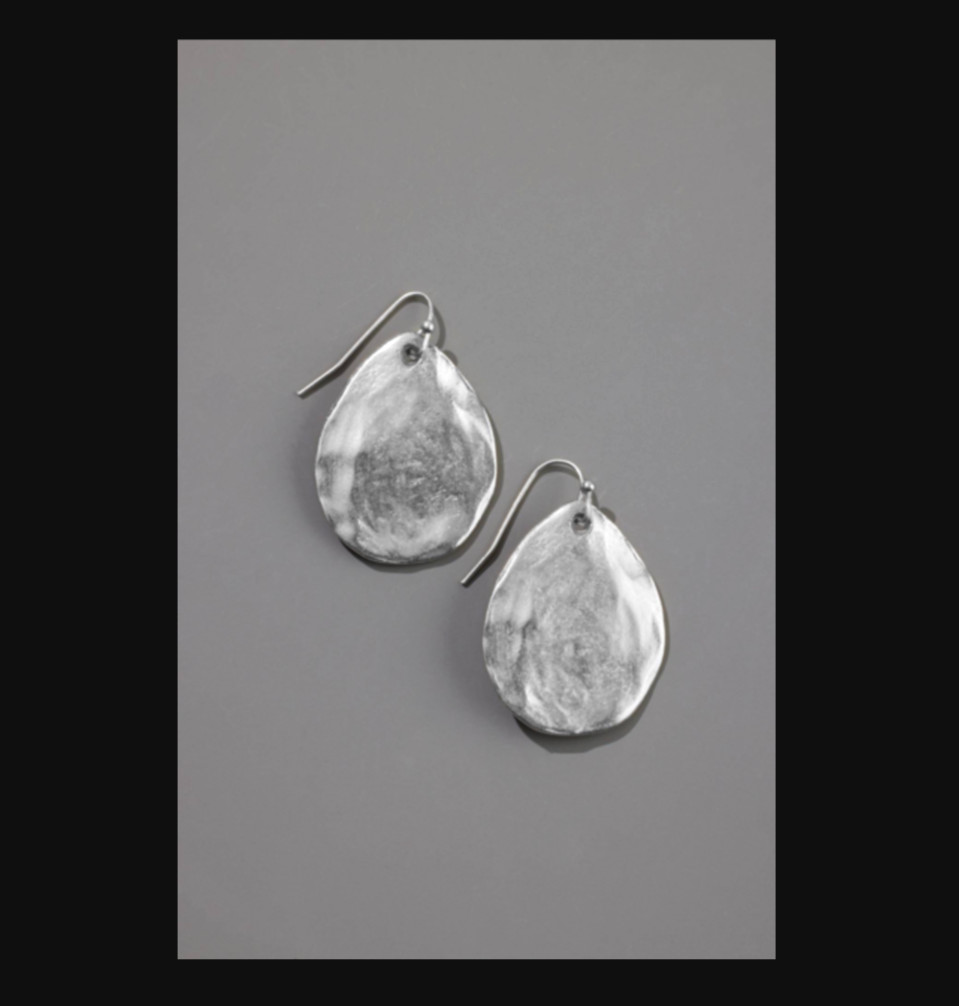 J Jill Hammered Teardrop Dangle Earrings Silver Tone Earth Boho Artisan Classic