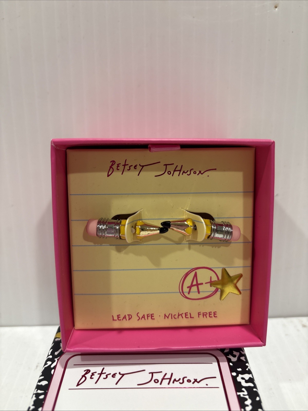 Betsey Johnson Silver Tone & Yellow Enamel Pencil Front Back Stud Earrings NWT