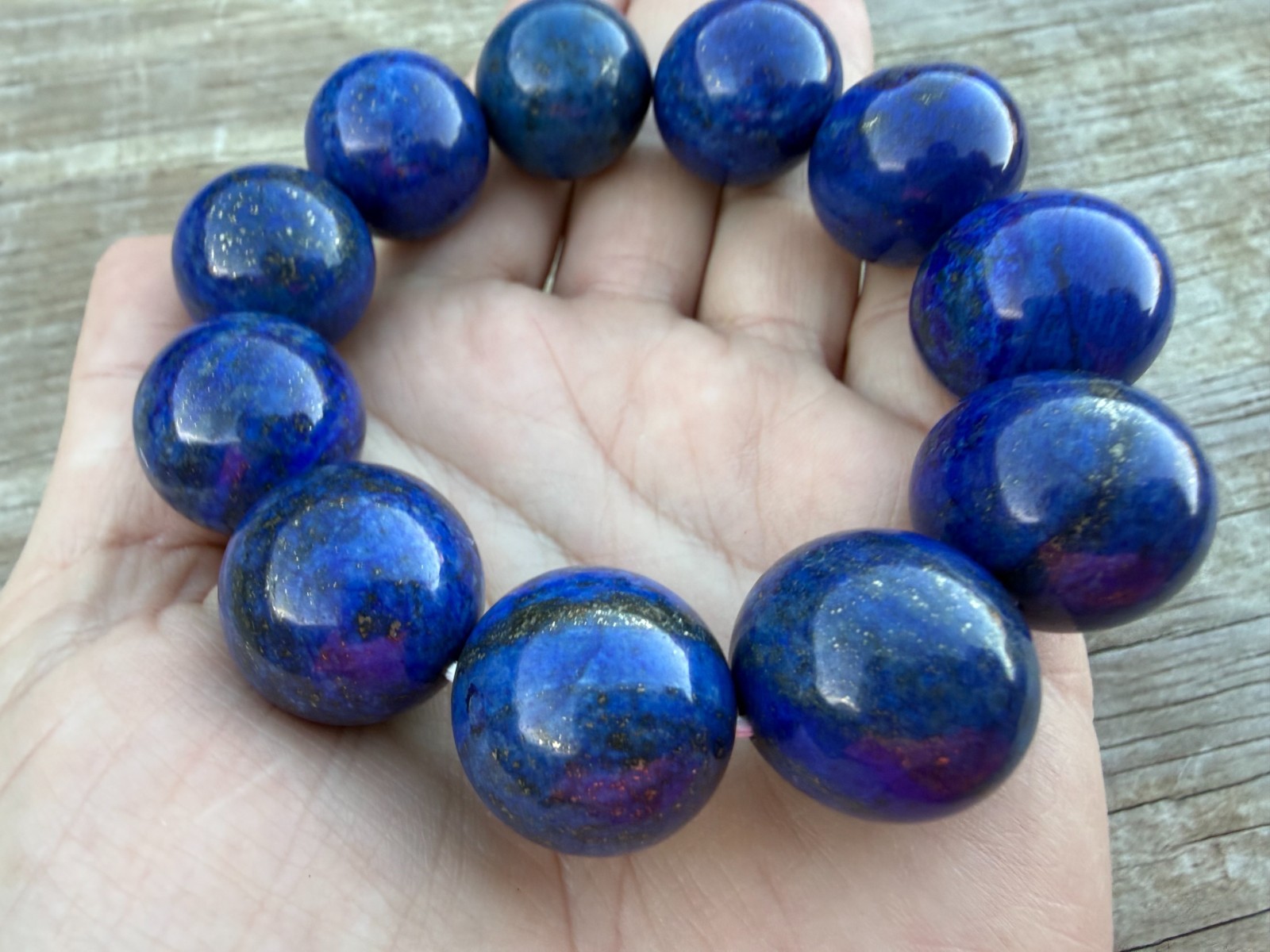 Large 20 mm beads Lapis lazuli blue gemstone stretch woman bracelet