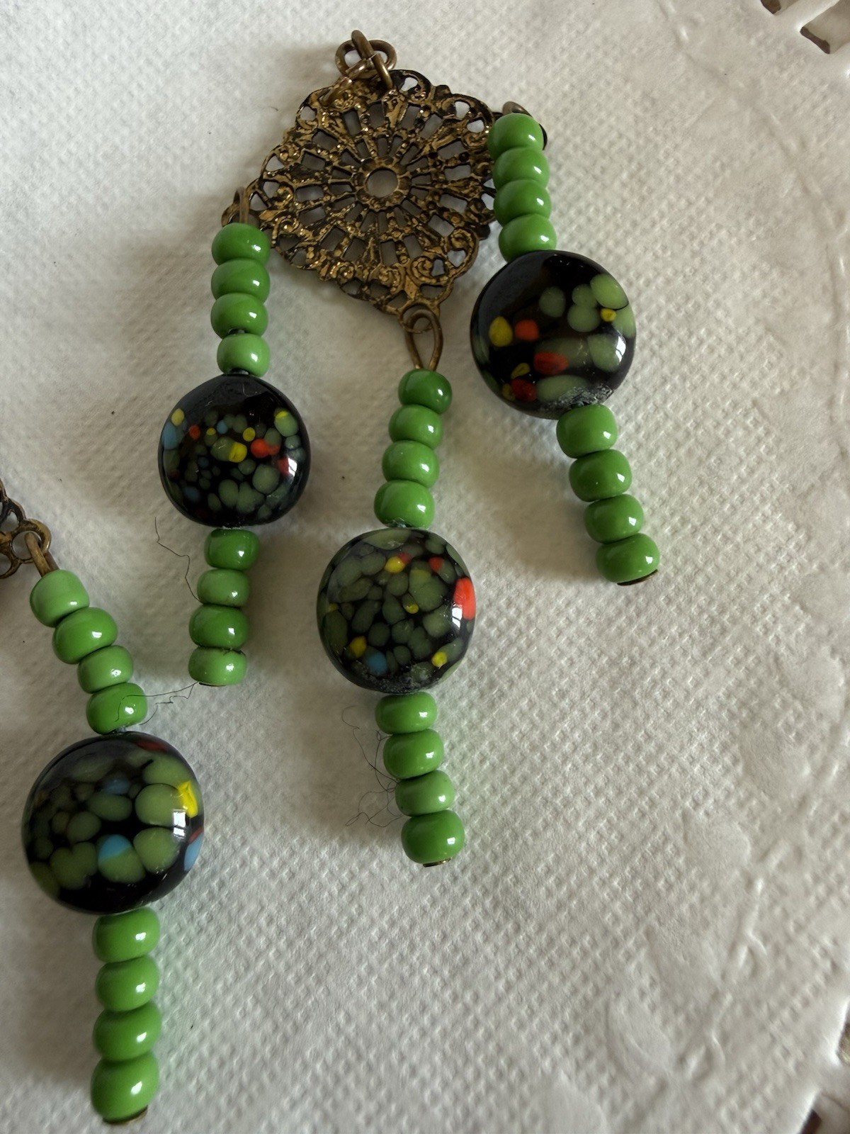 1970 Vintage Drop Earring Handcrafted with Murano Glass Confetti Style Art Beads