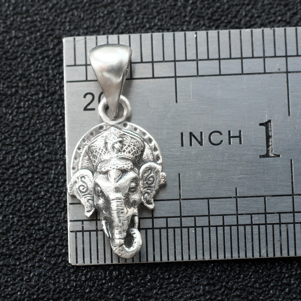 Ganesha Elephant Head Hindu Charm Pendant In 925 Sterling Silver Antique Dangle