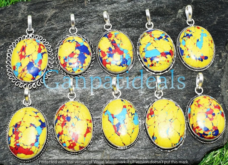 Yellow Jasper Gemstone Pendant 100pcs Wholesale Lot 925 Silver Plated Jewelry