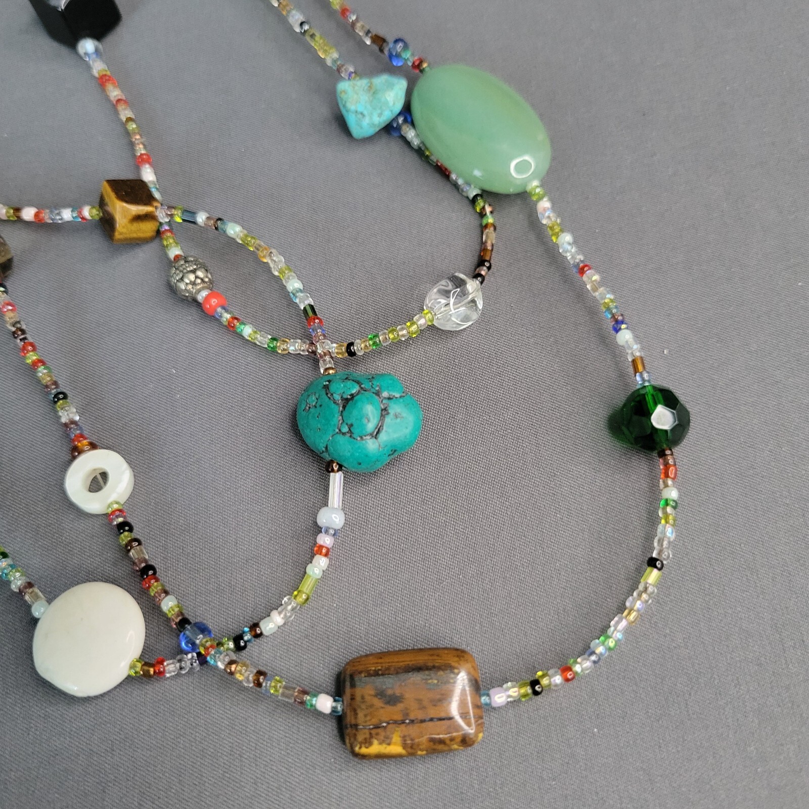 Womens Multicolored Beaded Necklace Aventurine Chalcedony Howlite 48 in