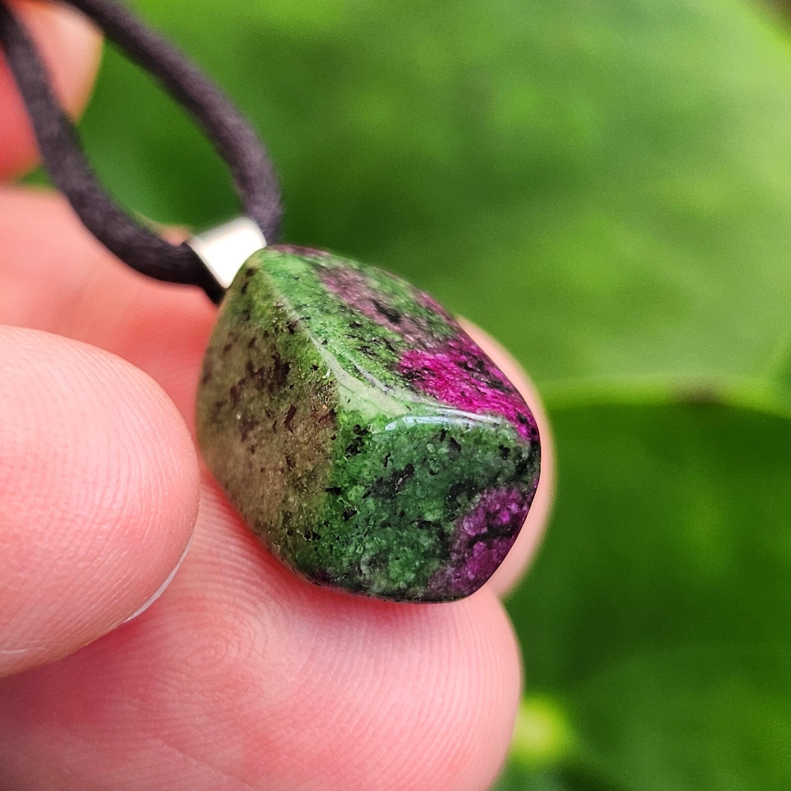 Ruby Zoisite Pendant Anyolite Gemstone Healing Cord Necklace Abundance Jewellery