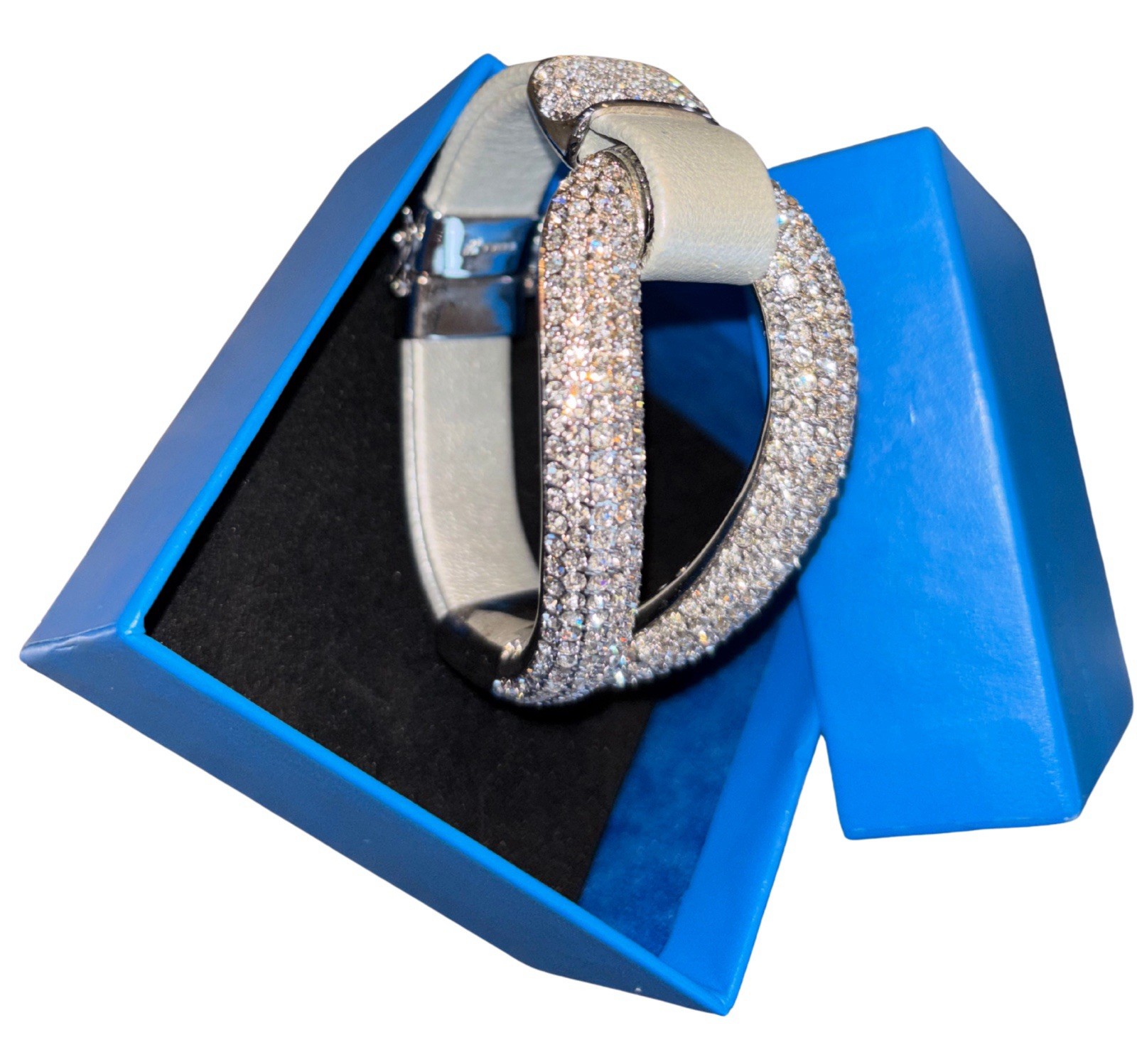 Joan Boyce Bracelet Silver-in-color Comfort Leather Rhinestones Magnetic Closure