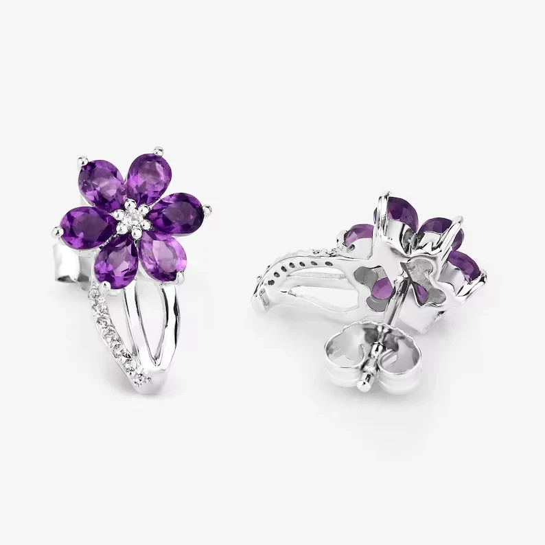 2.00ct Pear Cut Simulated Amethyst Pretty Stud Earrings 14k Yellow Gold Plated