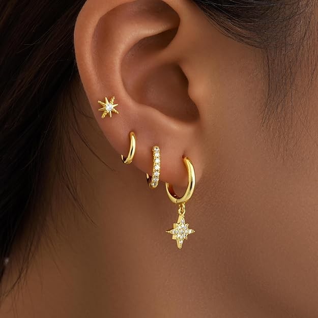 14K Gold Plated Huggie Hoop Earrings Set Women Men Hypoallergenic Cartilage New