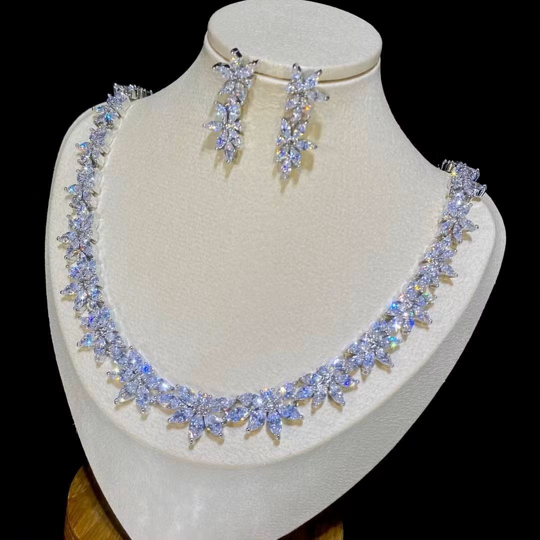 Luxury Elegant Jewelry Sets Bridal Long Necklace Earrings Zirkonia Wedding