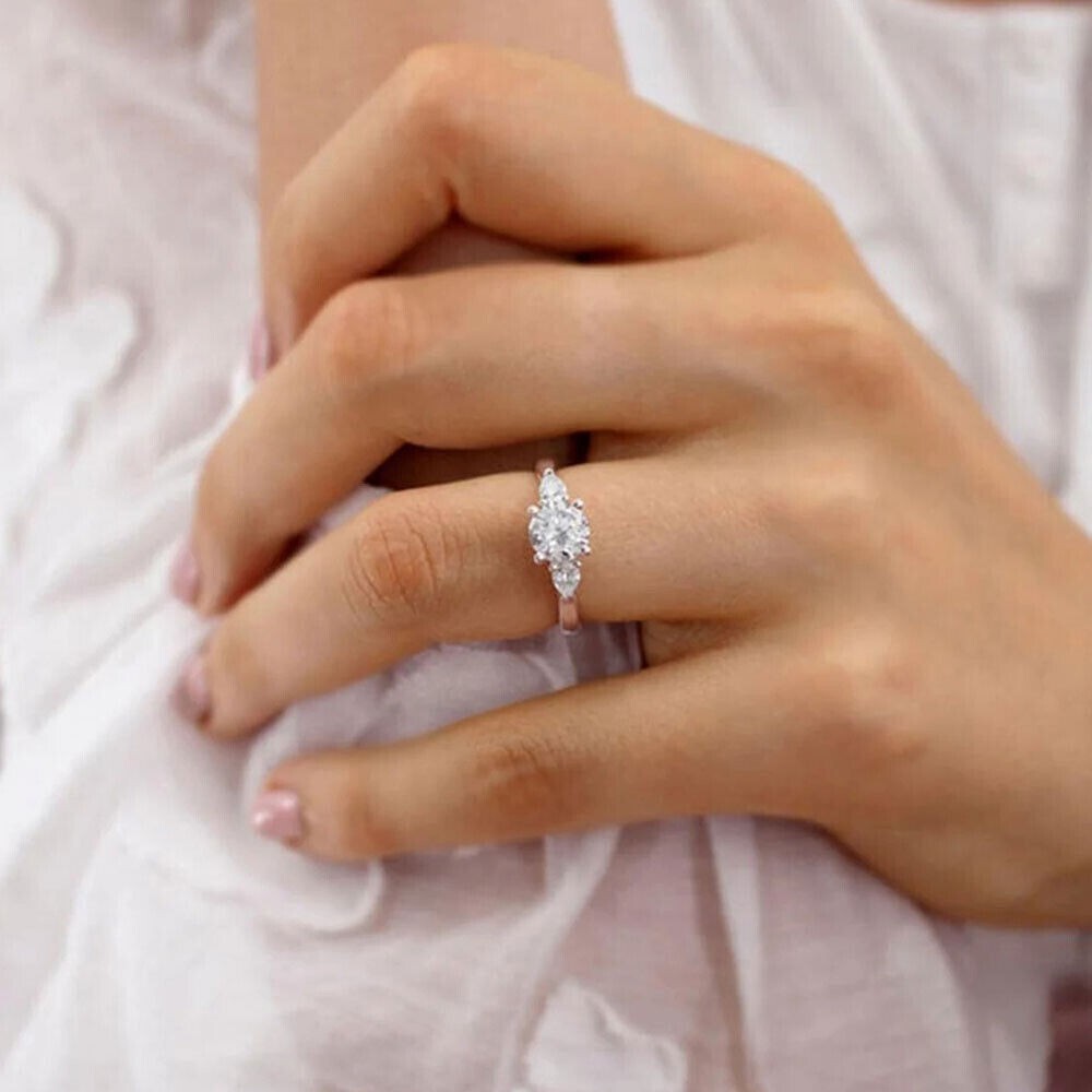 2.20Ct Round Simulated Diamond Three Stone Wedding Ring In 14k White Gold Plated