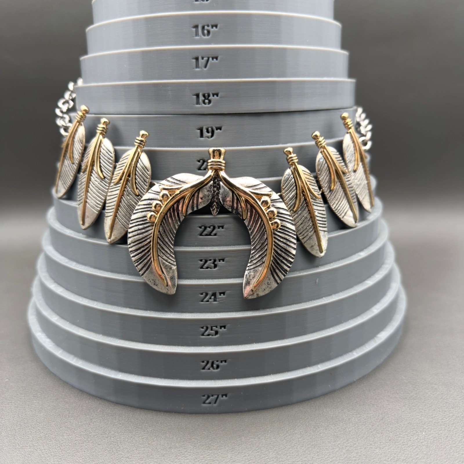 Mixed Metal Feather Boho Statement Necklace Earring Set Southwestern Chunky