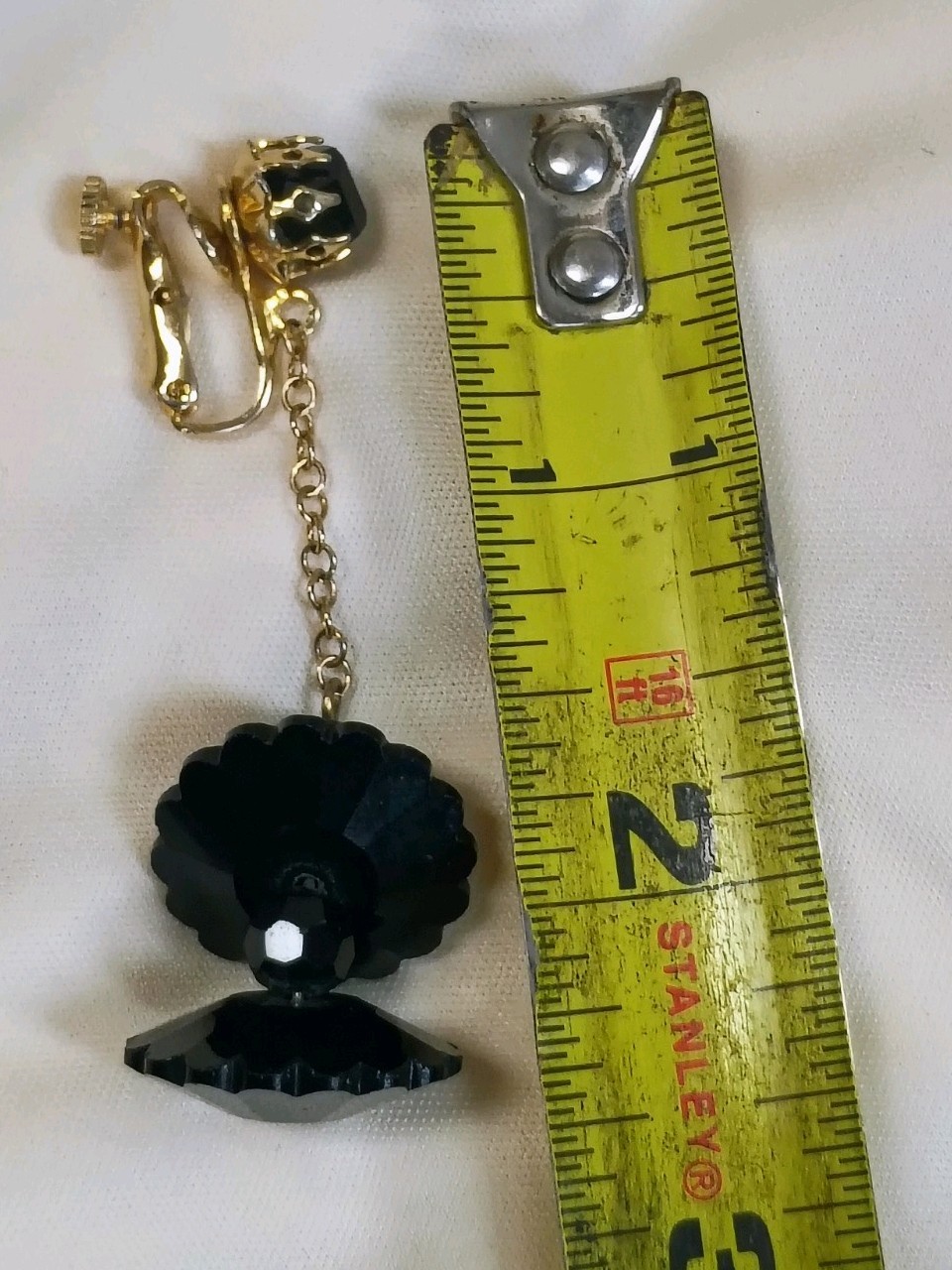 Signed Vendome Black Crystal Gold Tone Chain Drop Dangle Earrings