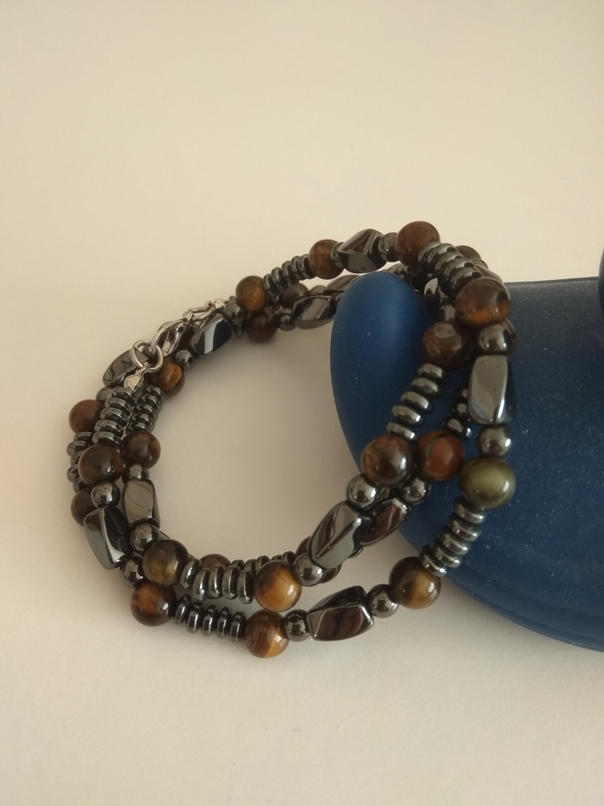 6x8mm 6mm &4mm Natural Hematite &Tigers eye Gemstone Beads Necklace 21.5″-323-8