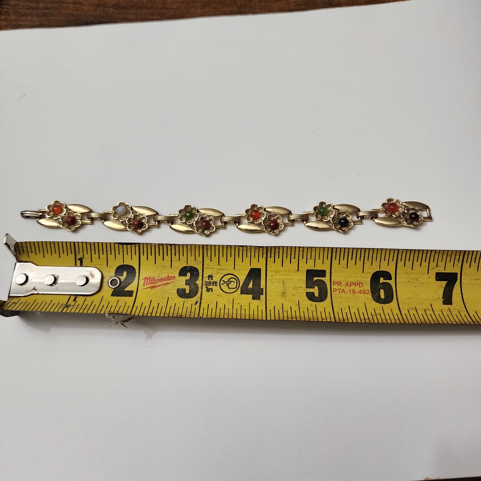 Vintage Gold Tone Multicolor Glass Stone Tennis Bracelet 6.5 Inches