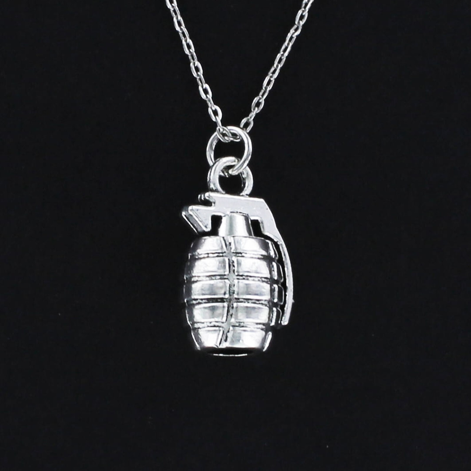 HAND GRENADE Necklace – Pewter Charm Pendant Weapon Pin Explosive War Combat