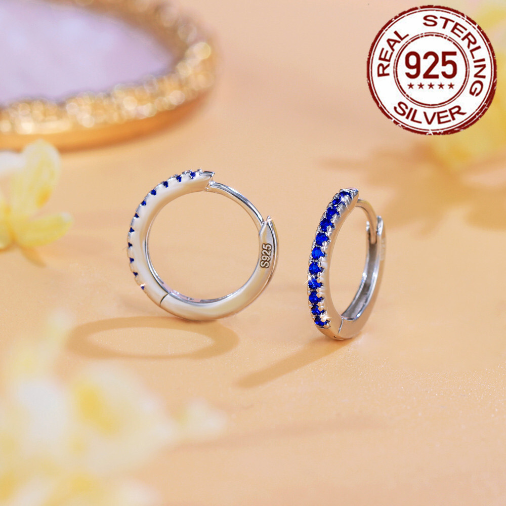 14mm 925 Sterling Silver Small Round Hoop Earrings Women Cubic Zirconia Jewelry