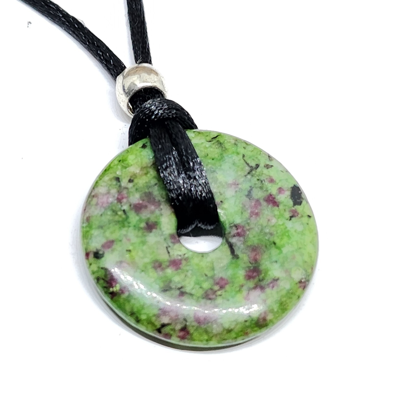 Anyolite Ruby Zoisite Donut Pendant 30mm Beaded Cord New Bohemia Necklace & Bag